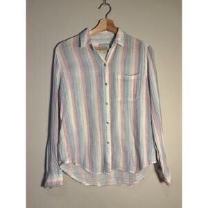 Rails Ellis Button Down Shirt Iris Stripe Size XS Rainbow Lightweight Pastel